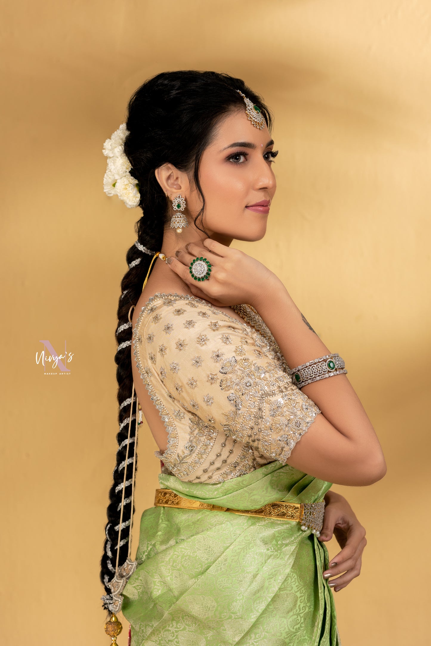 Pista Green & Red Woven Silk