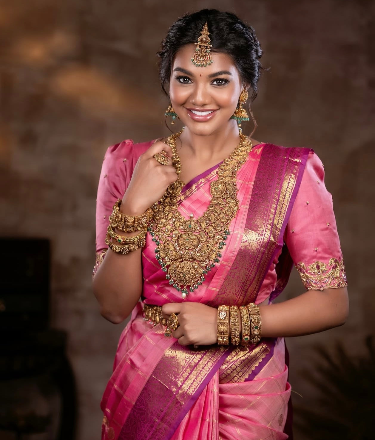 Pink & Purple Gold Woven Kanjivaram