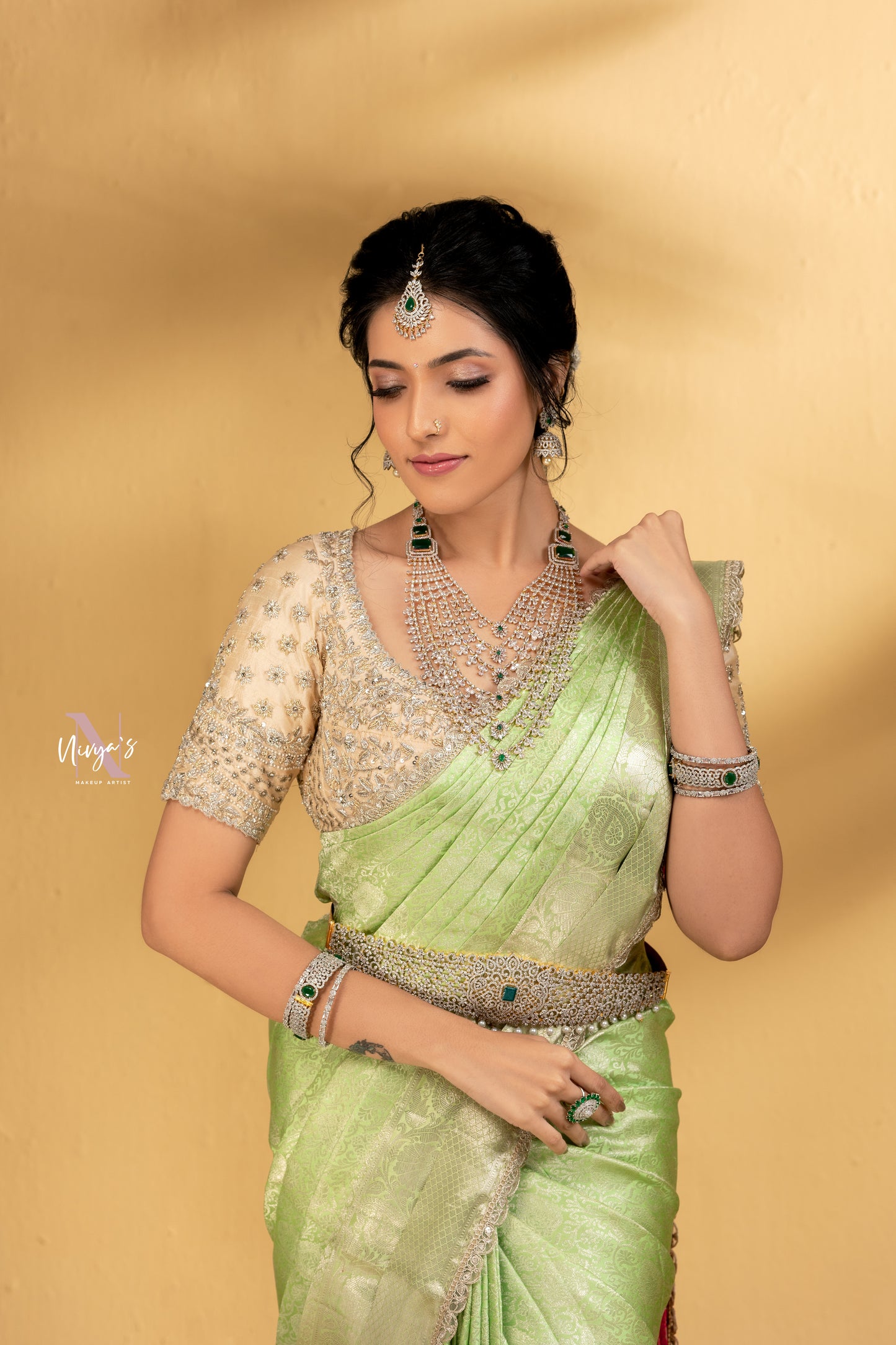 Pista Green & Red Woven Silk