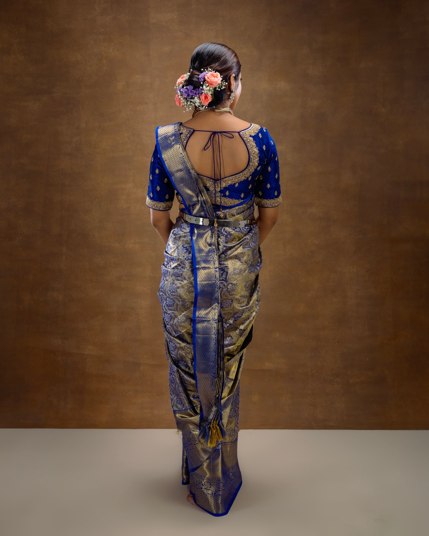 Electric Blue Gold Silver Woven Silk