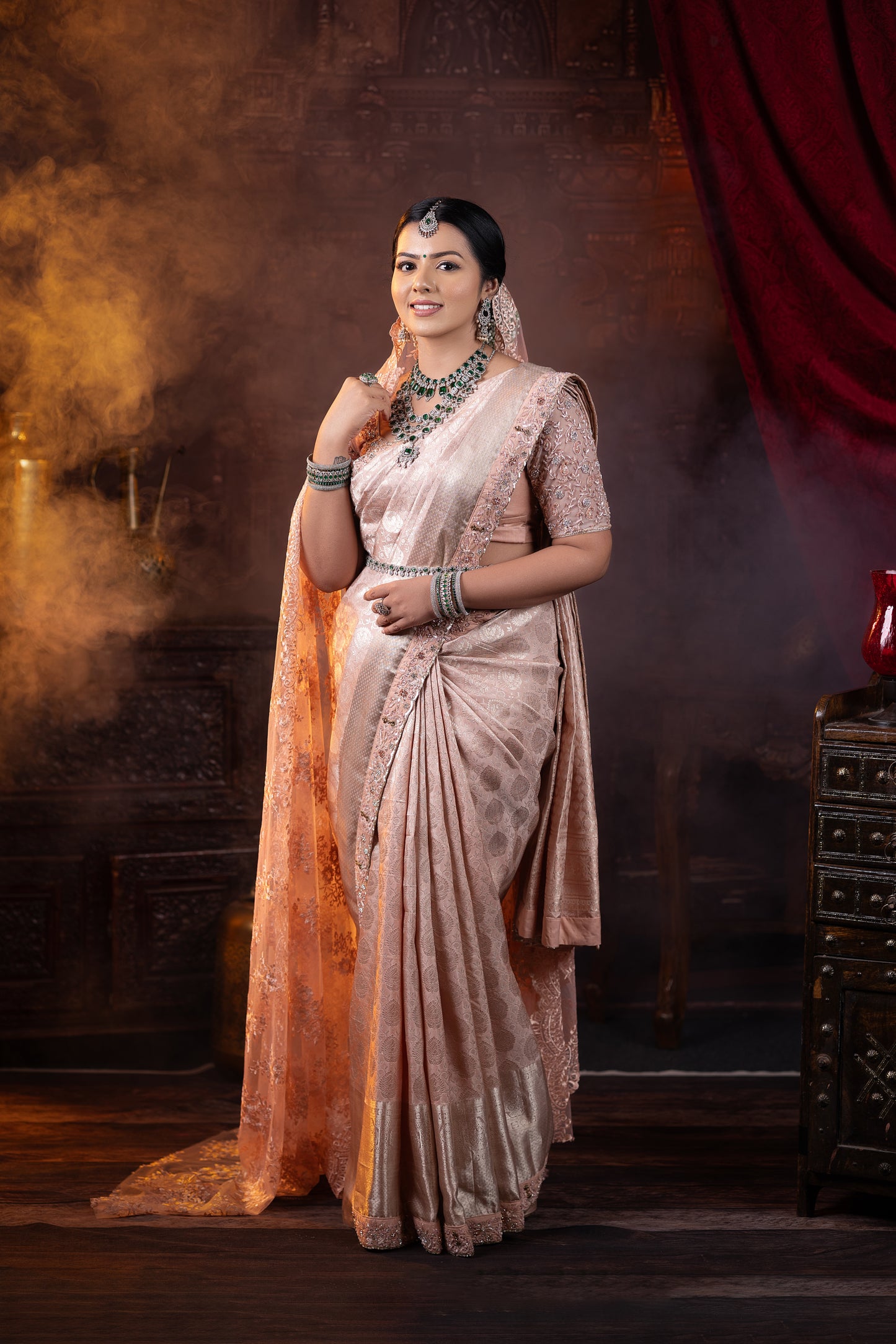 Pearl Pink Silver Zari Woven Silk