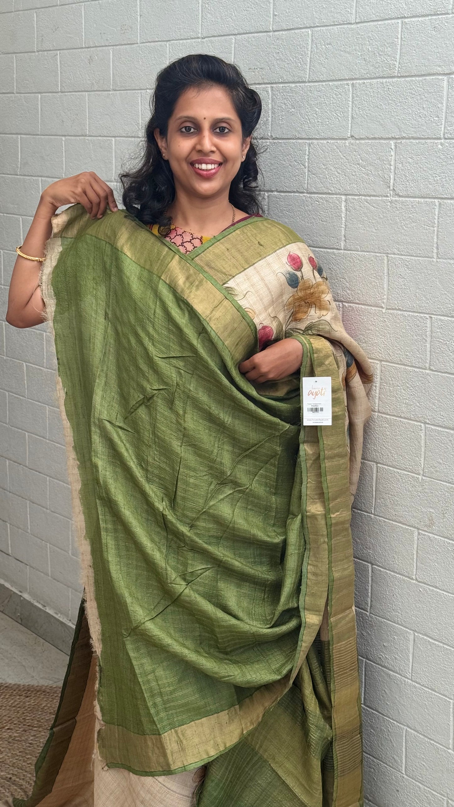Crush Tussar Hand Painted Saree