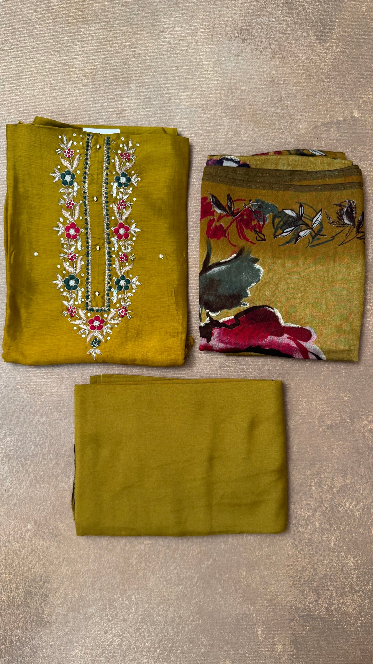 Mustard Yellow Embroidered Unstitched Suit