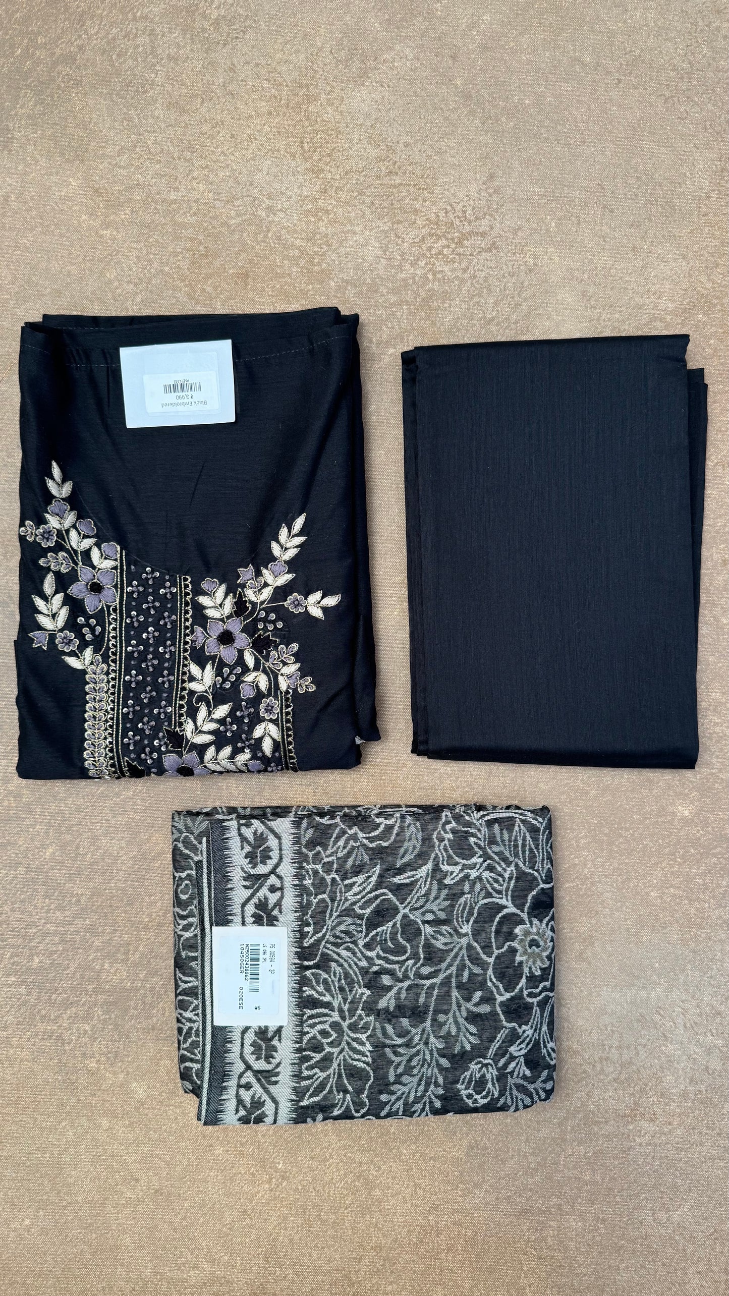 Black Embroidered Unstitched Suit