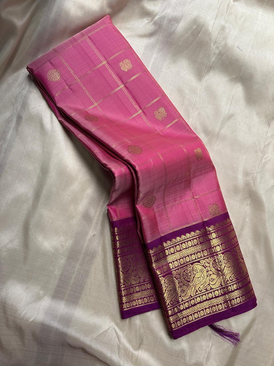 Pink & Purple Gold Woven Kanjivaram