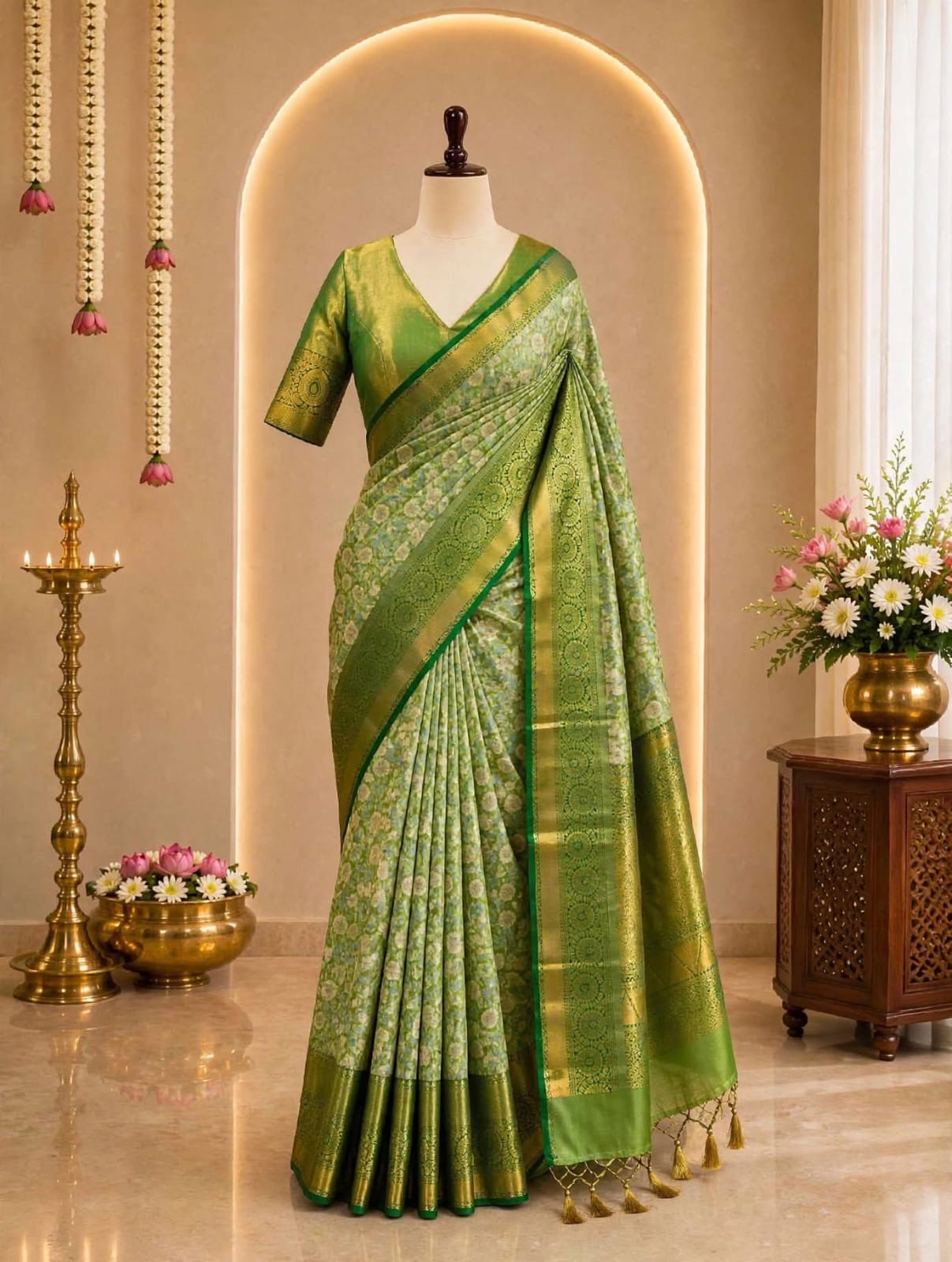 Russian Green & Bottle Green Woven Kanjivaram Silk Saree