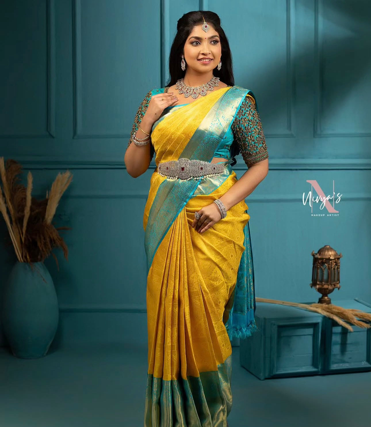 Yellow & Blue Woven Silk