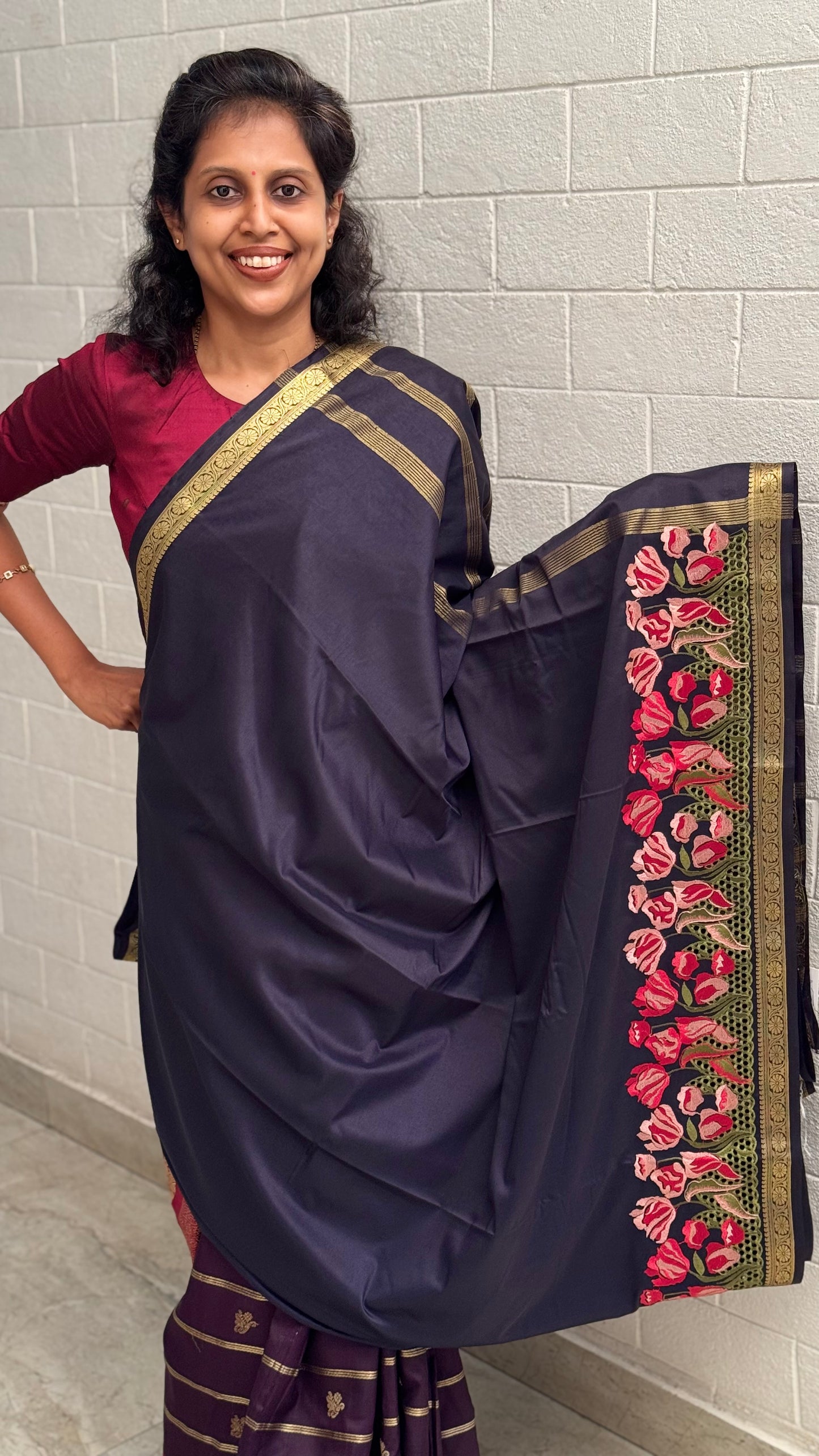 Mysore Crepe Cutwork
