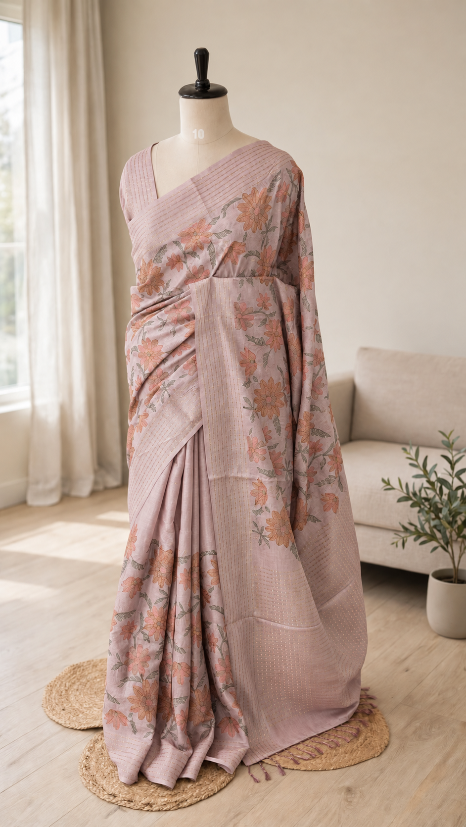 Blended Tussar All Over Floral Saree