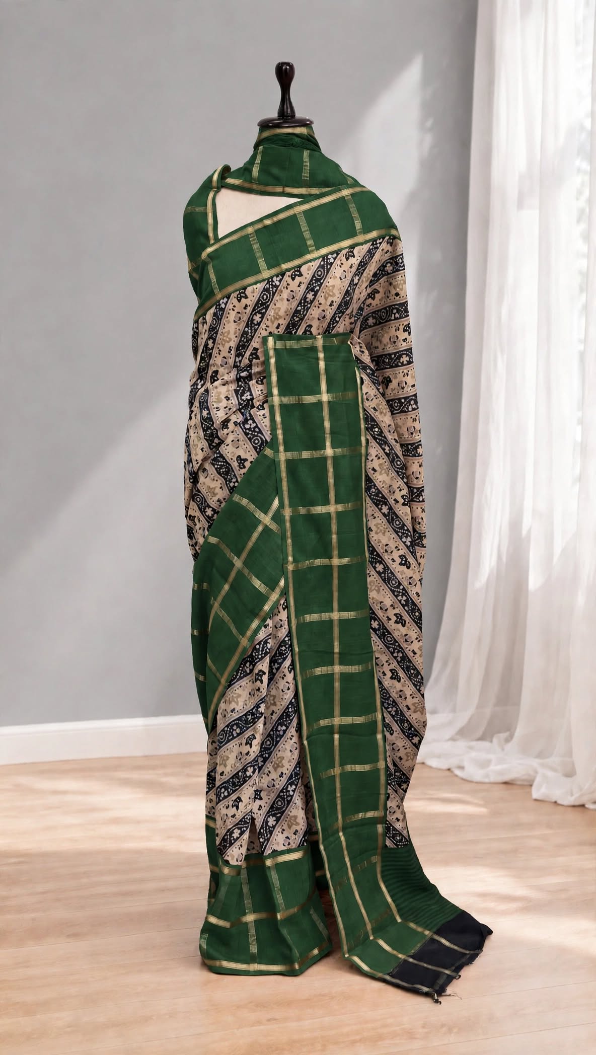 Blended Assam Silk Contrast Checks Saree