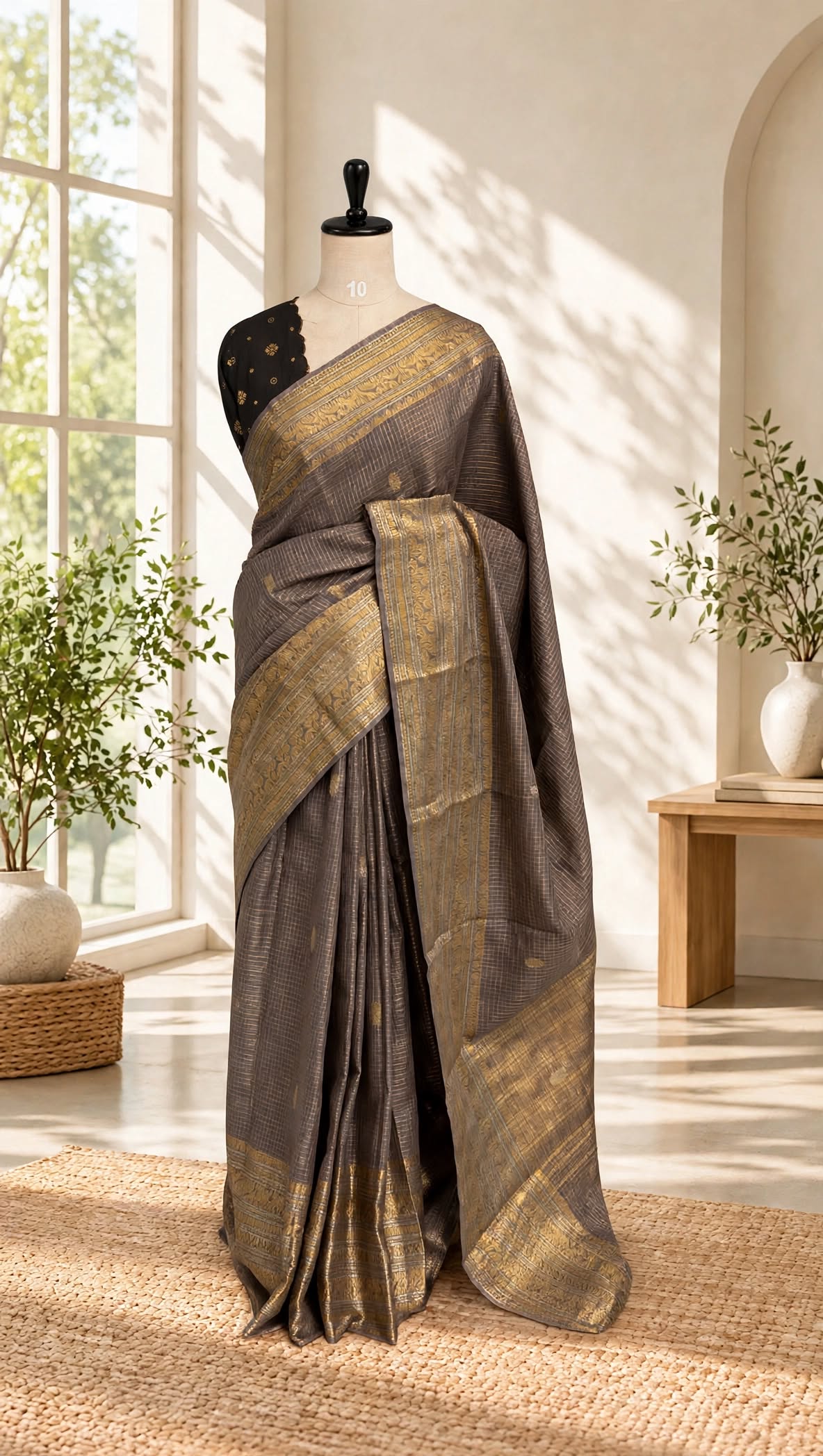 Blended Russian Checks Contrast Saree