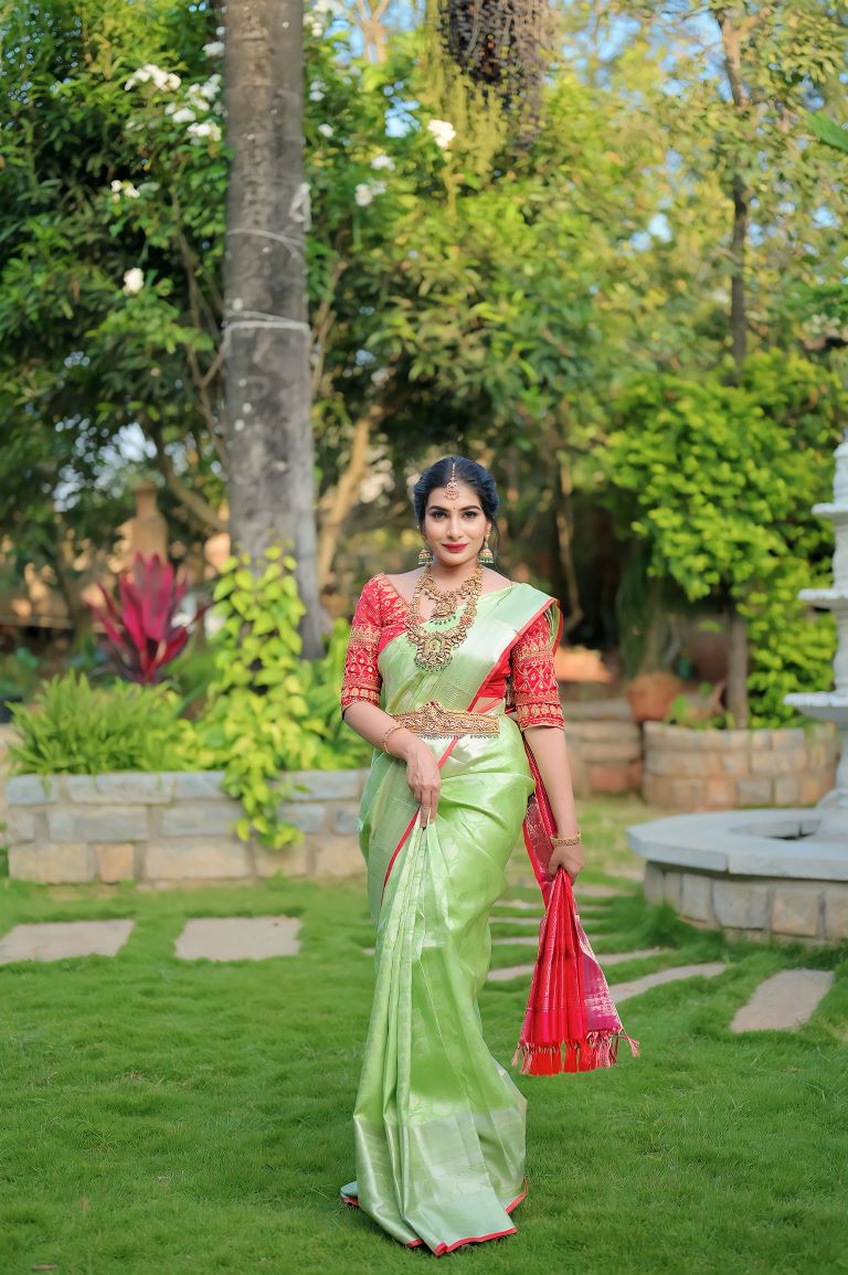 Lime Green & Pink Woven Silk