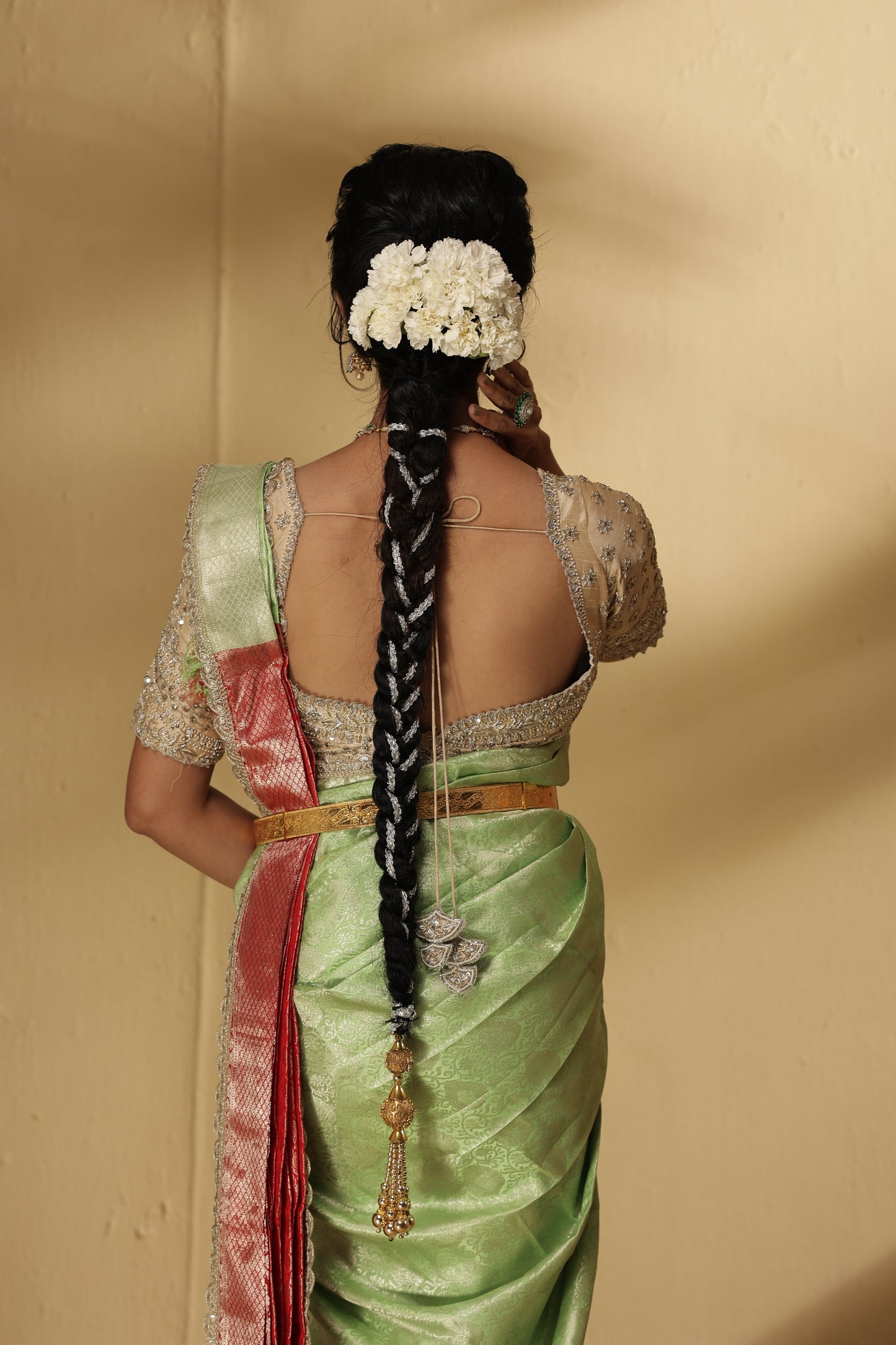 Pista Green & Red Woven Silk