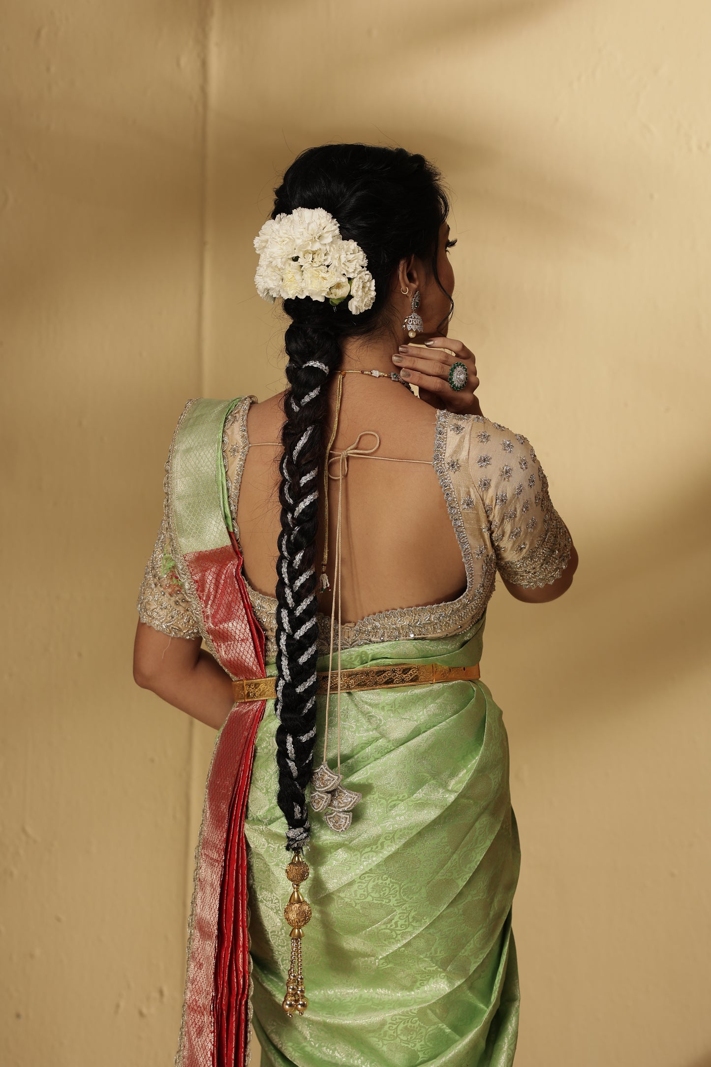 Pista Green & Red Woven Silk