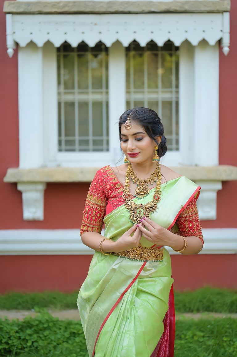 Lime Green & Pink Woven Silk