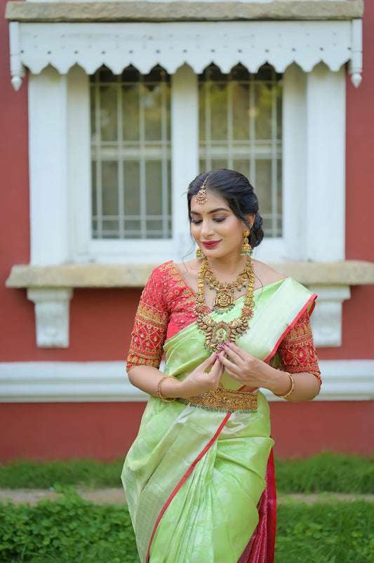 Lime Green & Pink Woven Silk