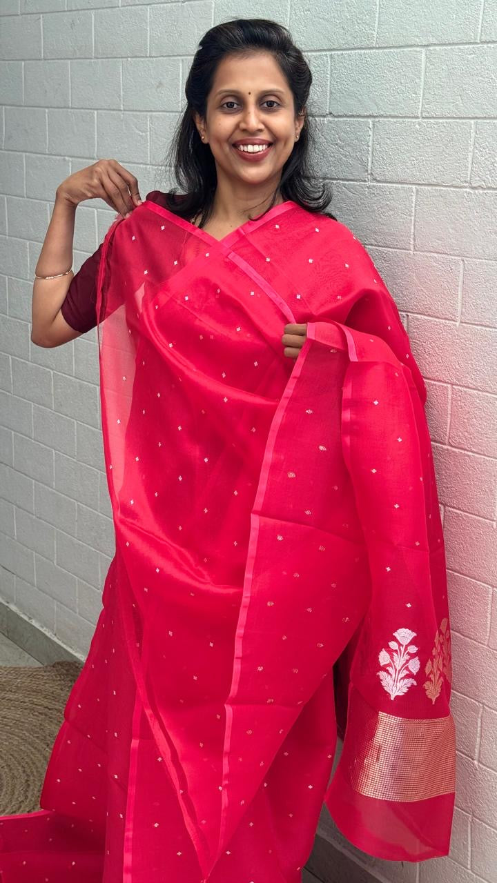 Red Kora Banaras Saree