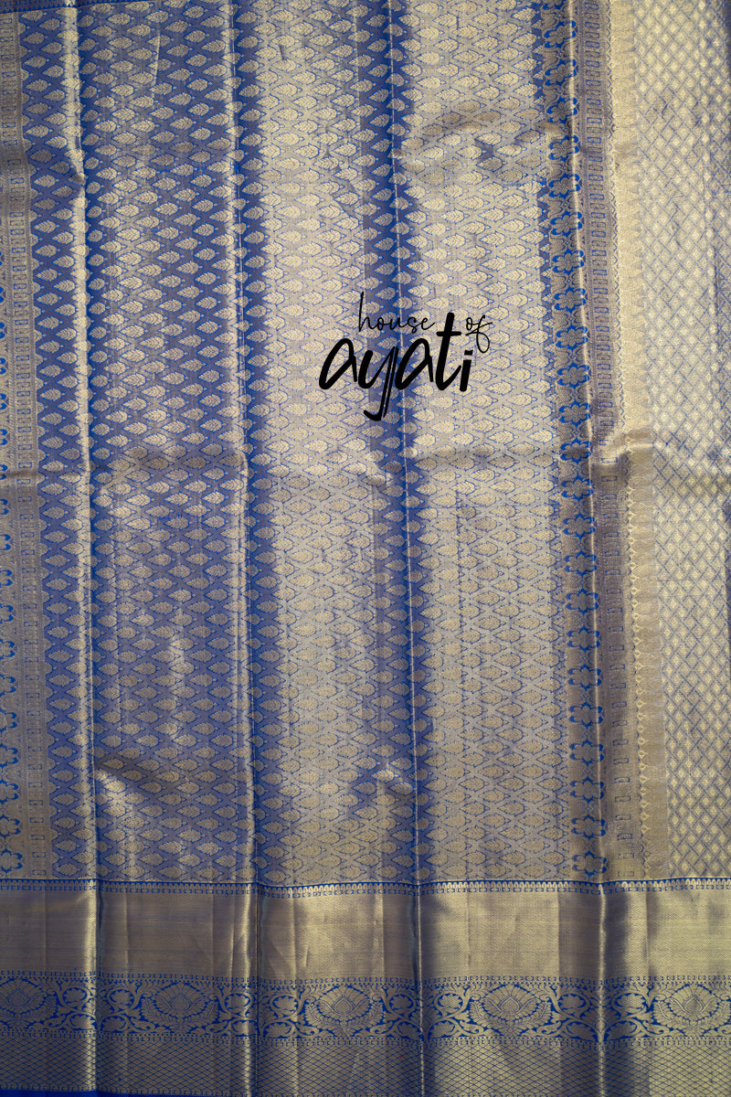 Electric Blue Gold Silver Woven Silk