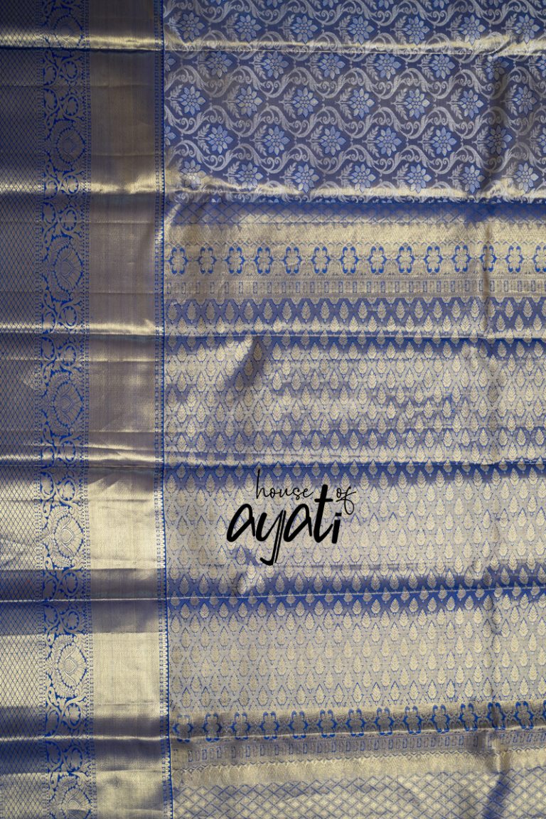 Electric Blue Gold Silver Woven Silk