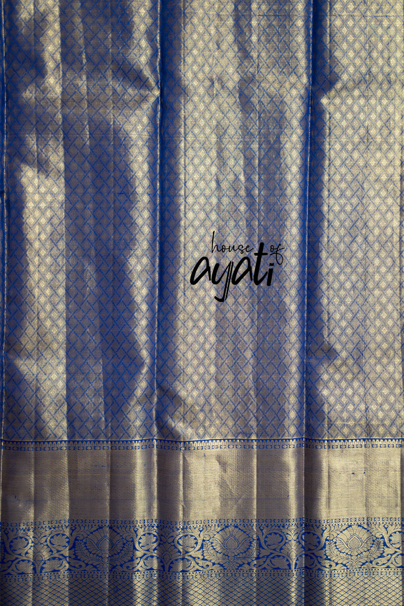 Electric Blue Gold Silver Woven Silk