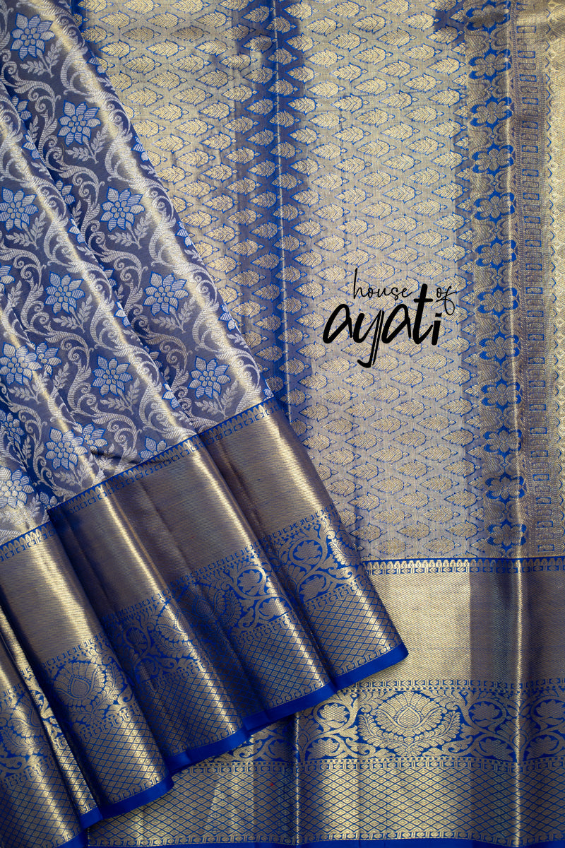 Electric Blue Gold Silver Woven Silk