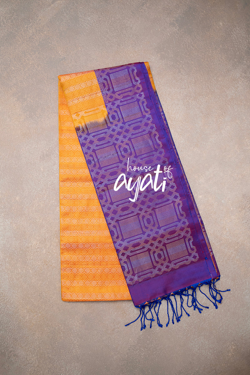 Yellow & Violet Gold Silver Zari Soft Silk