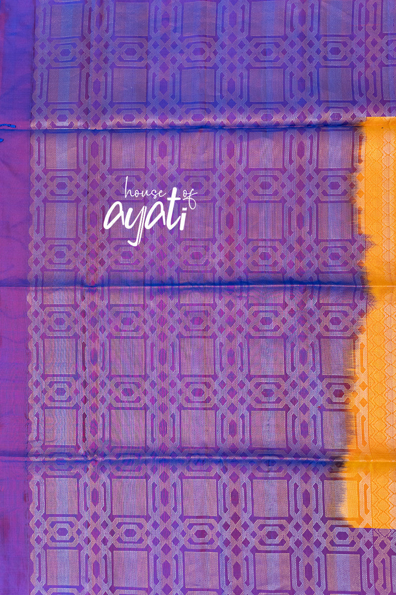 Yellow & Violet Gold Silver Zari Soft Silk