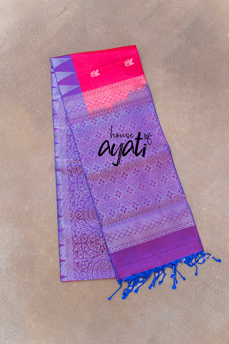 Pink& Violet Silver Gold Woven Soft Silk