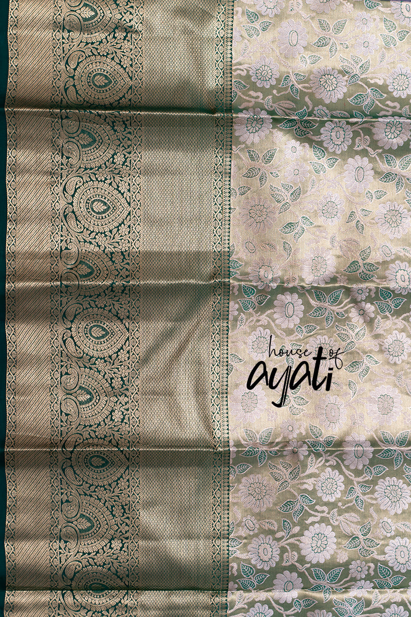 Russian Green & Bottle Green Woven Silk