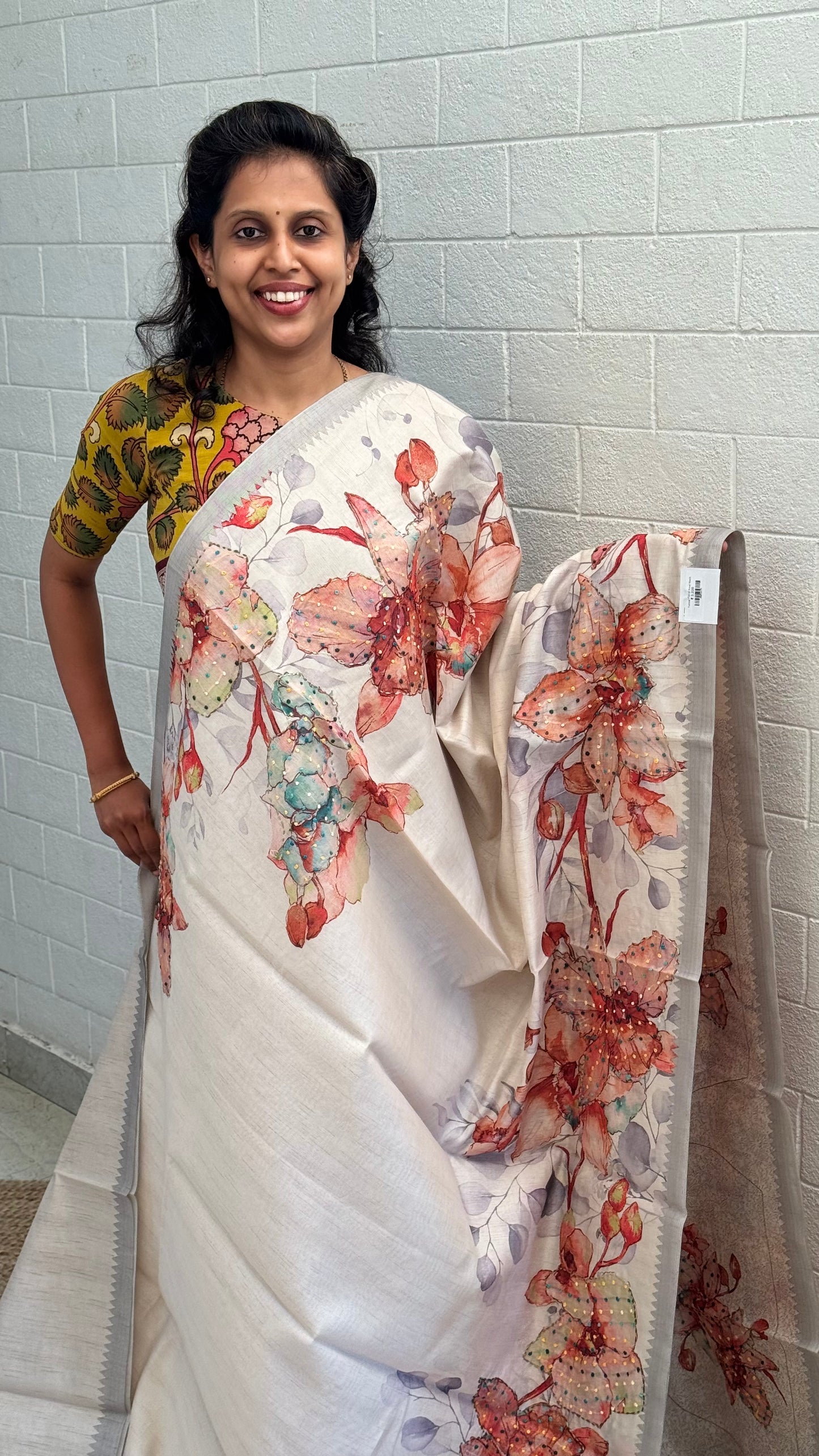 Tussar Floral Knot Work