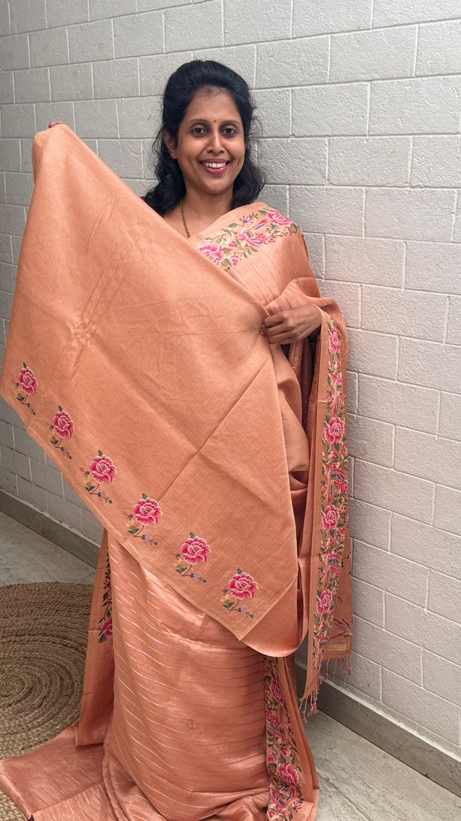 Blended Tussar Line Cross Stitch Saree