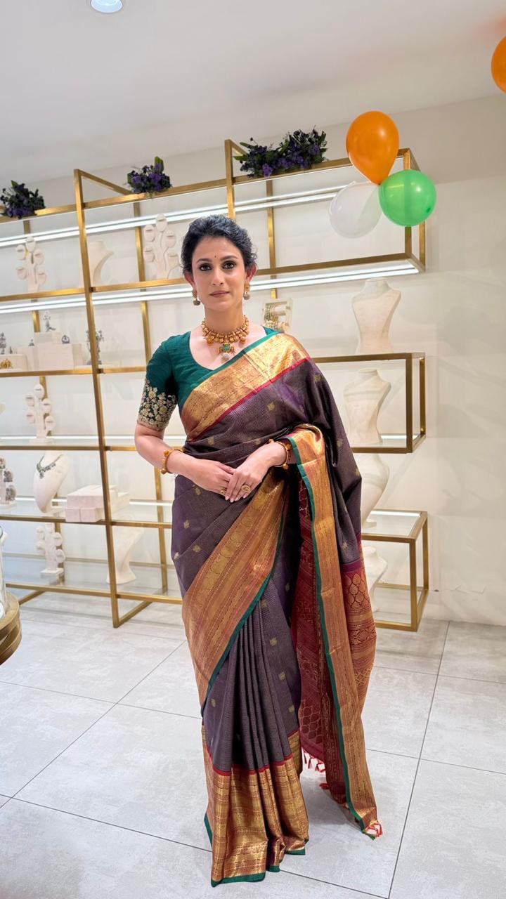 Jamun Checkered Pure Kanjivaram