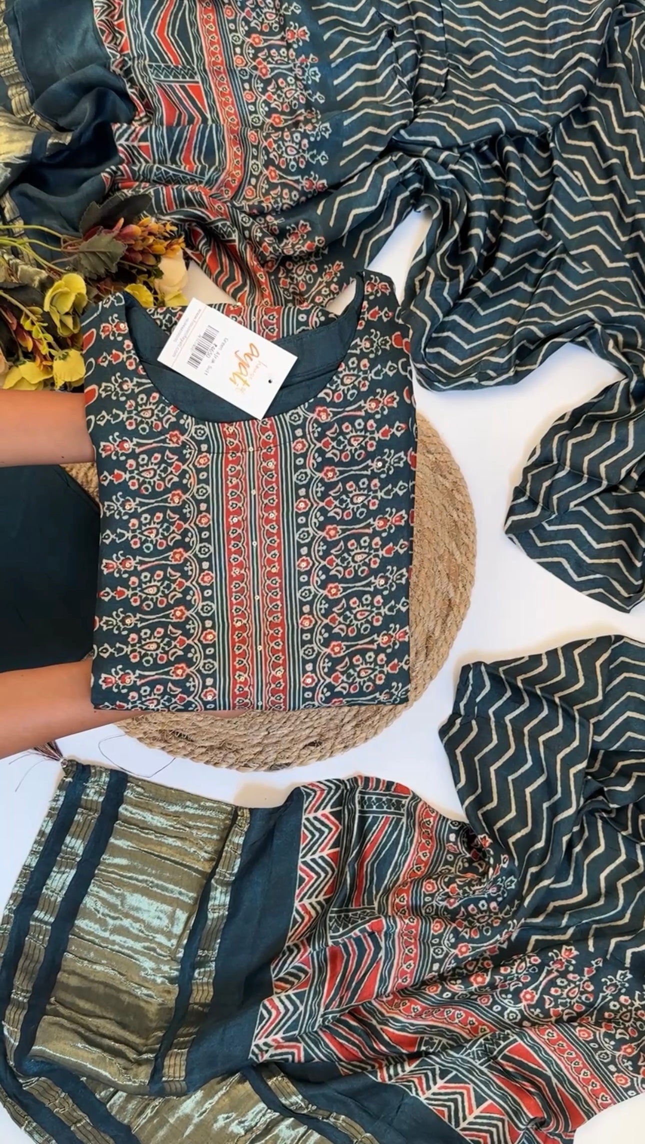 Green Ajrak Suit
