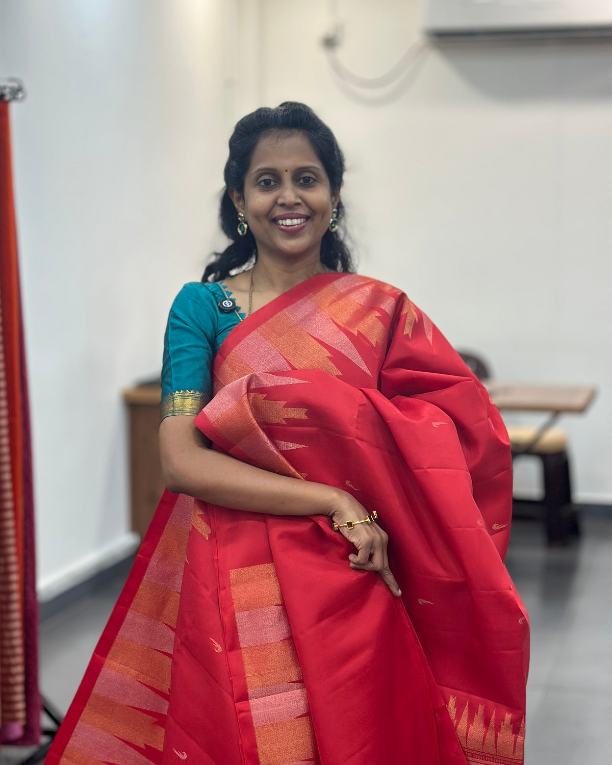 Red Gold Zari Woven Pure Soft Silk Saree