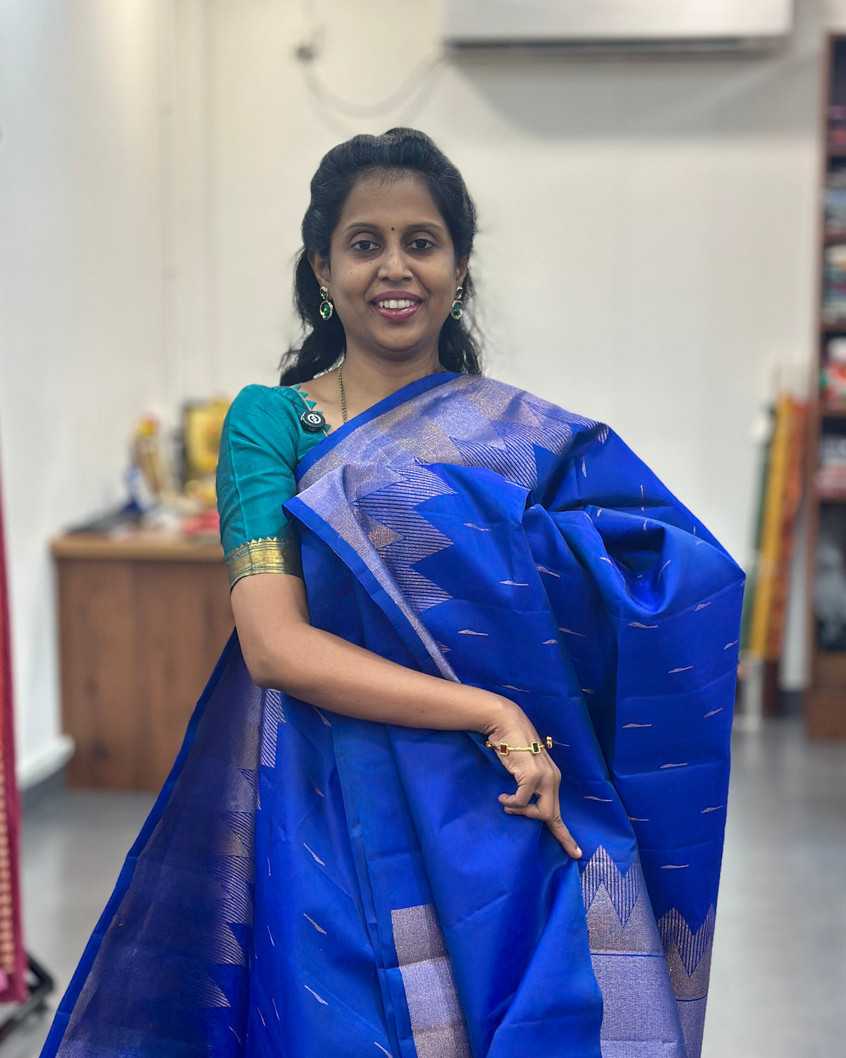 Electric Blue Gold Woven Pure Soft Silk Saree