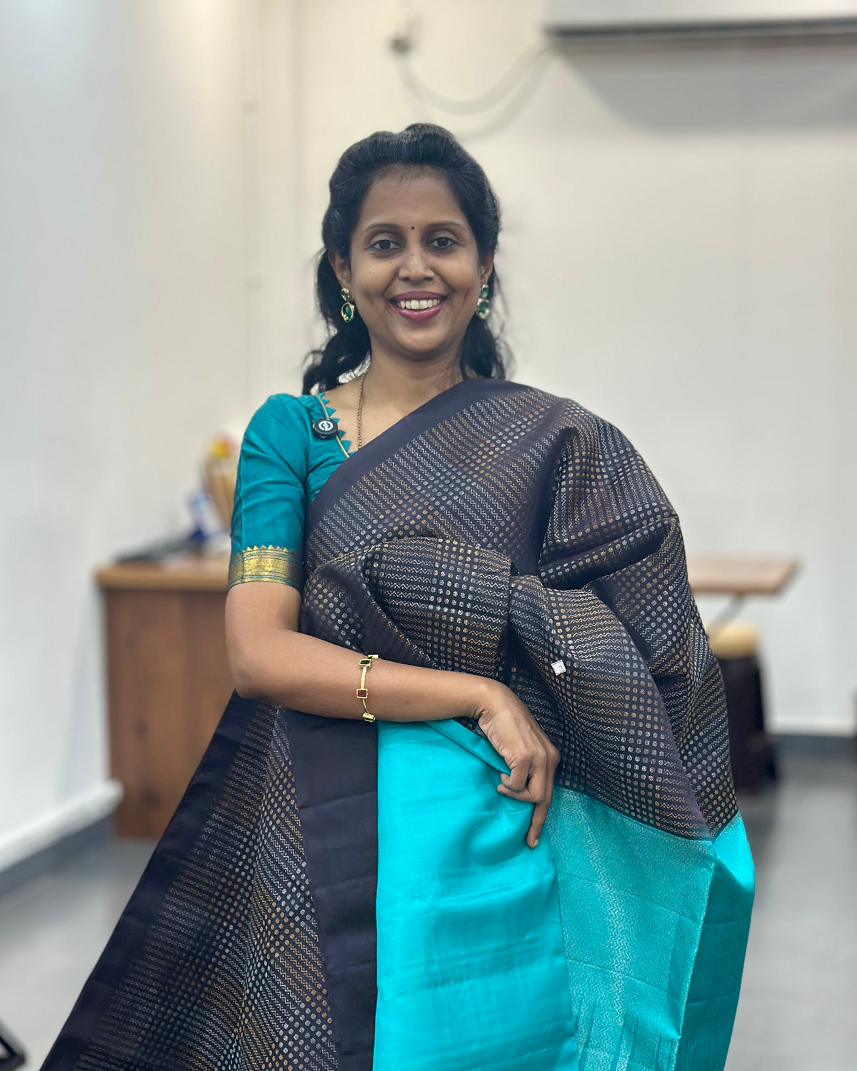 Black n Blue Gold Woven Pure Soft Silk Saree