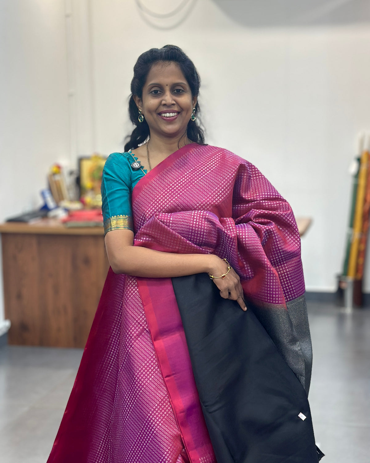 Pink & Black Gold Woven Pure Soft Silk Saree