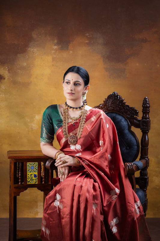 Rust Raw Mango Silk Saree
