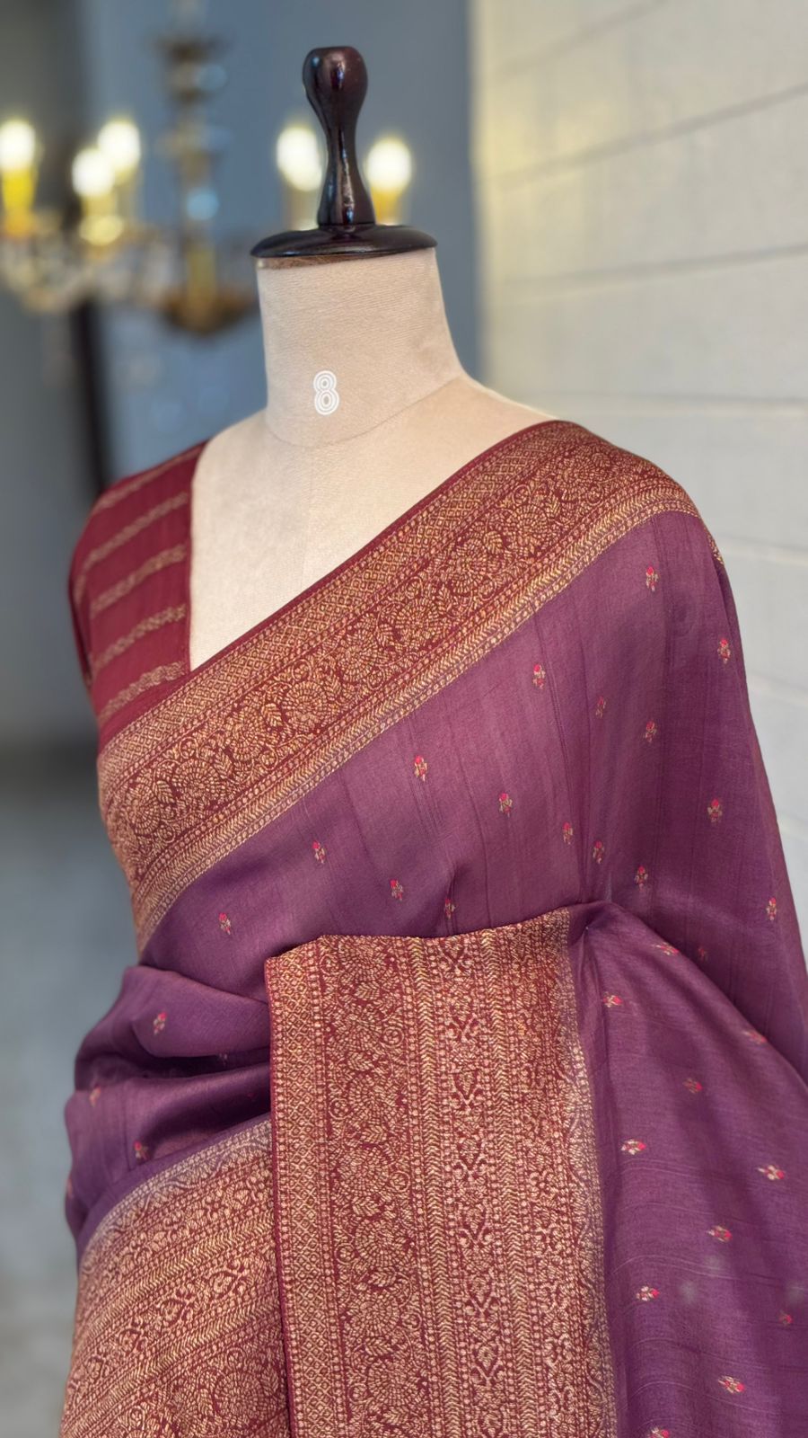Moonga Tussar Meenakari Contrast Border Saree