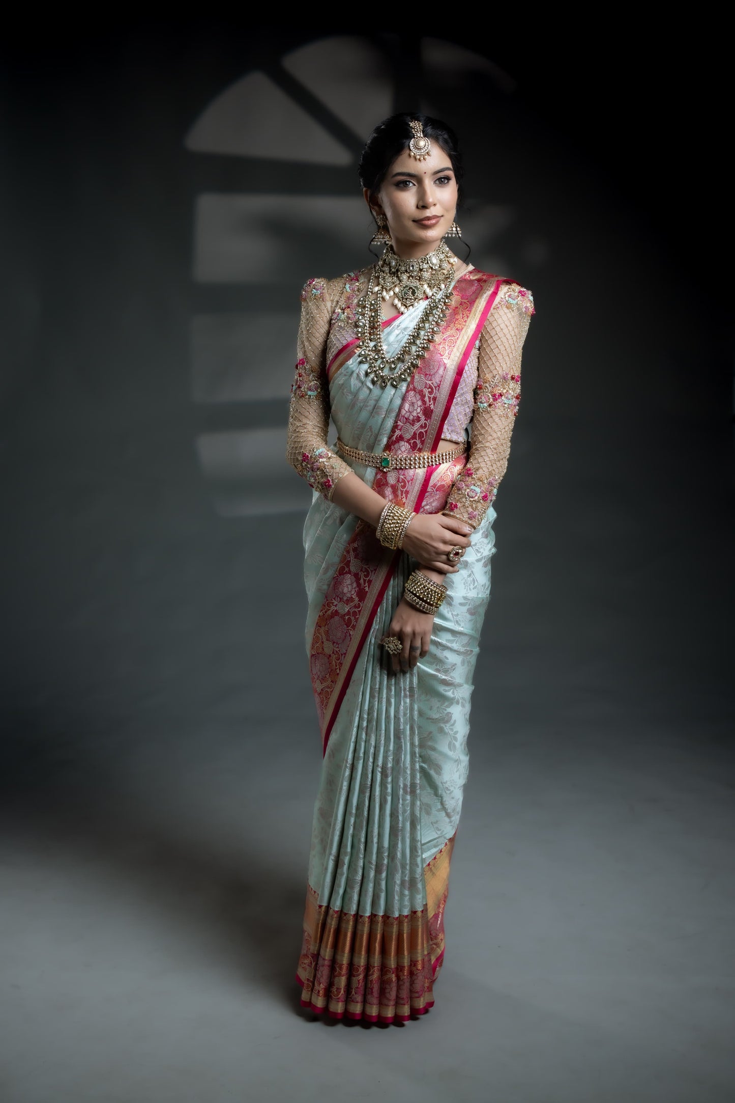 Blue & Pink Brocade Kanjivaram