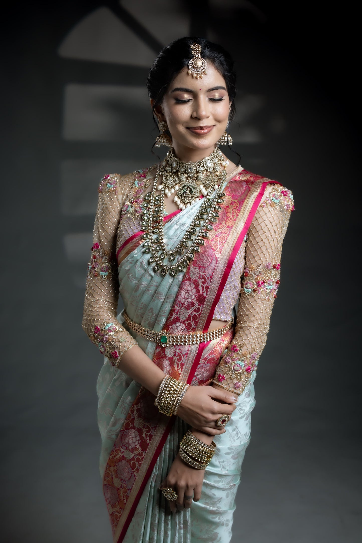 Blue & Pink Brocade Kanjivaram