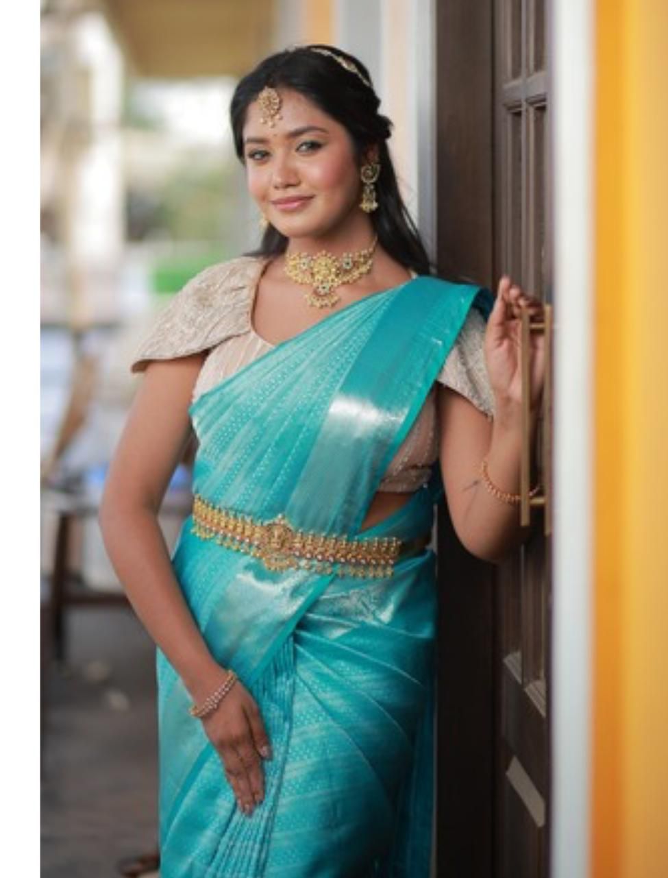 Blue Silver Woven Silk