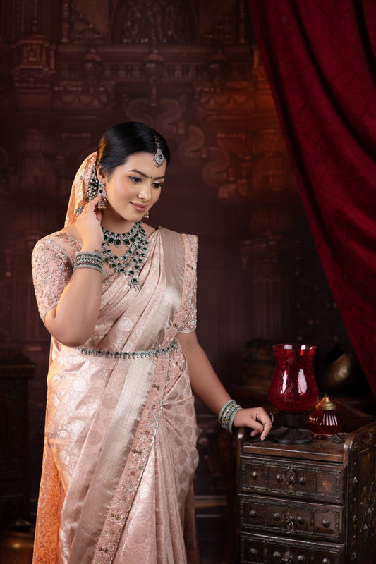 Pearl Pink Silver Zari Woven Silk