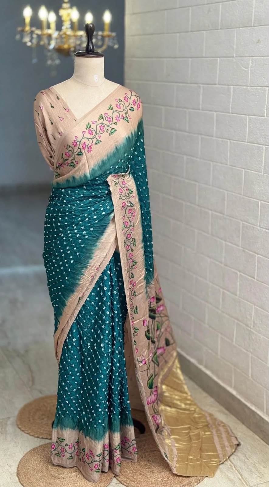 Pure Modal Ajrak Kalamkari Green Saree