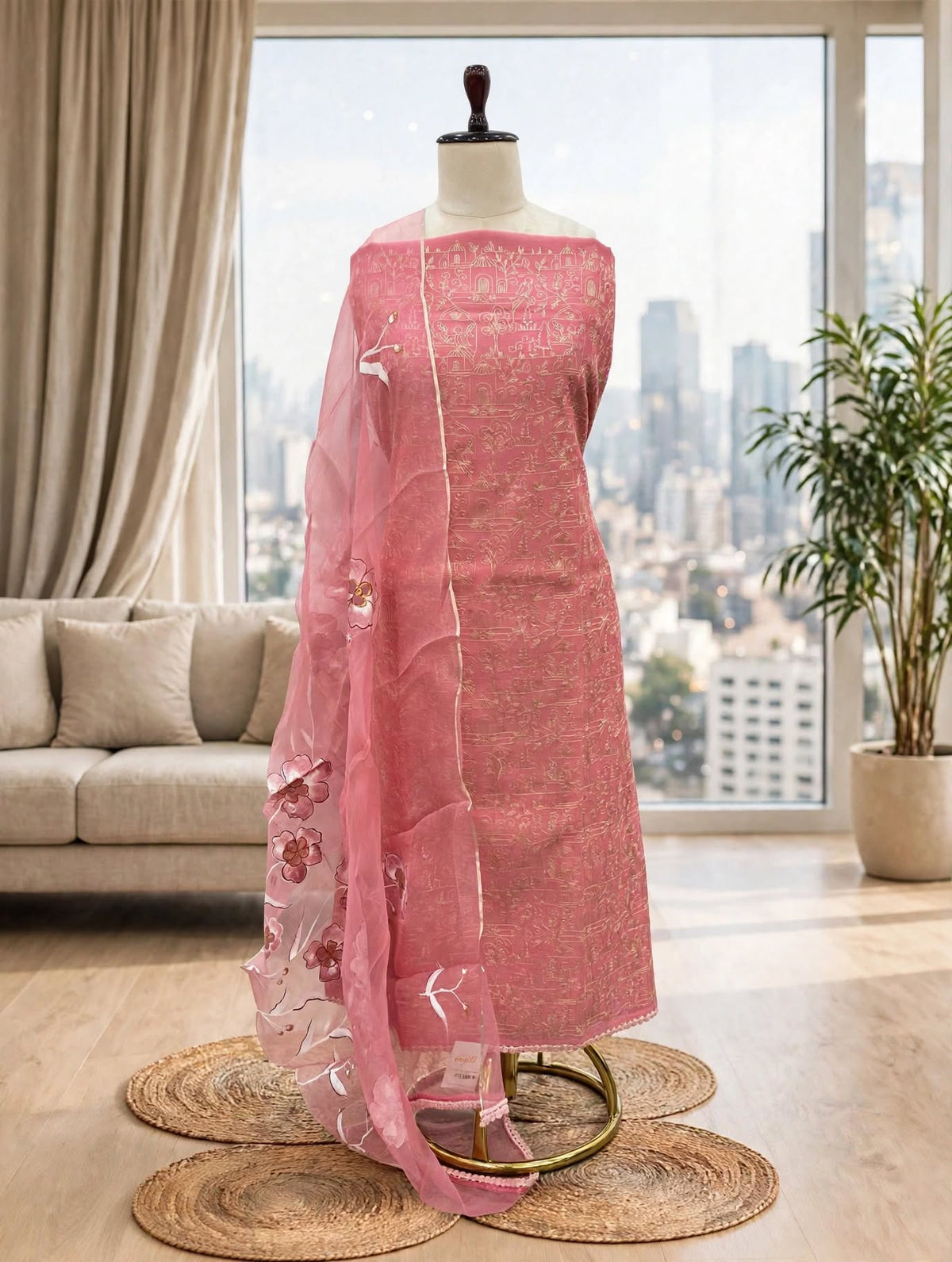 Pure Chanderi Unstitched Suit