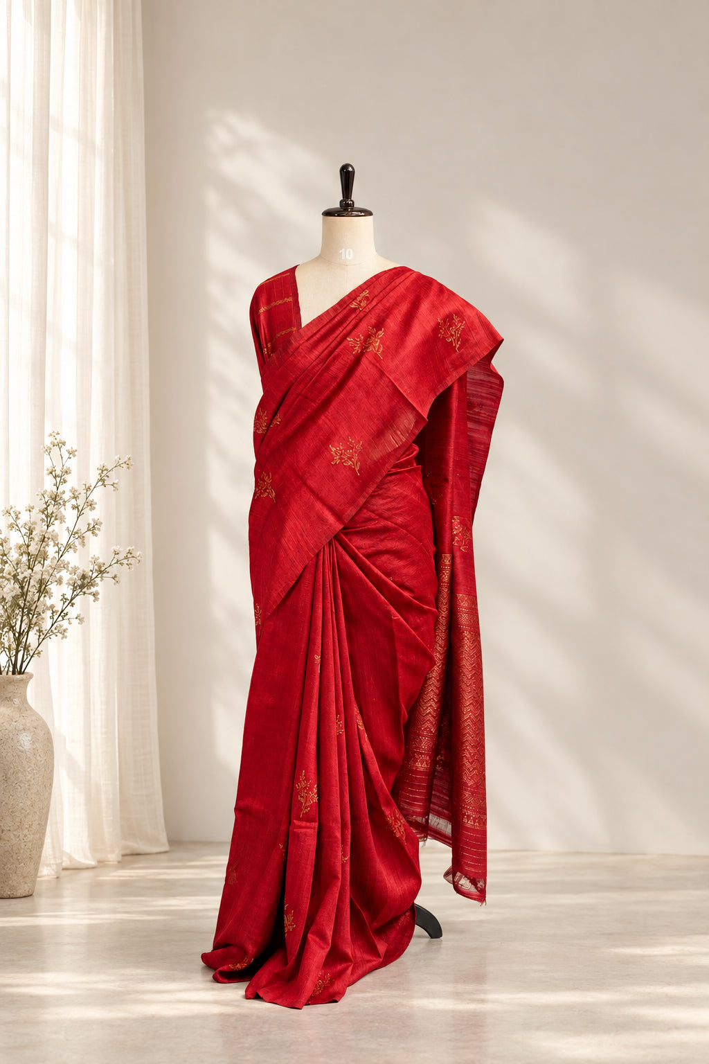 Pure Dupion Banarasi Red Saree