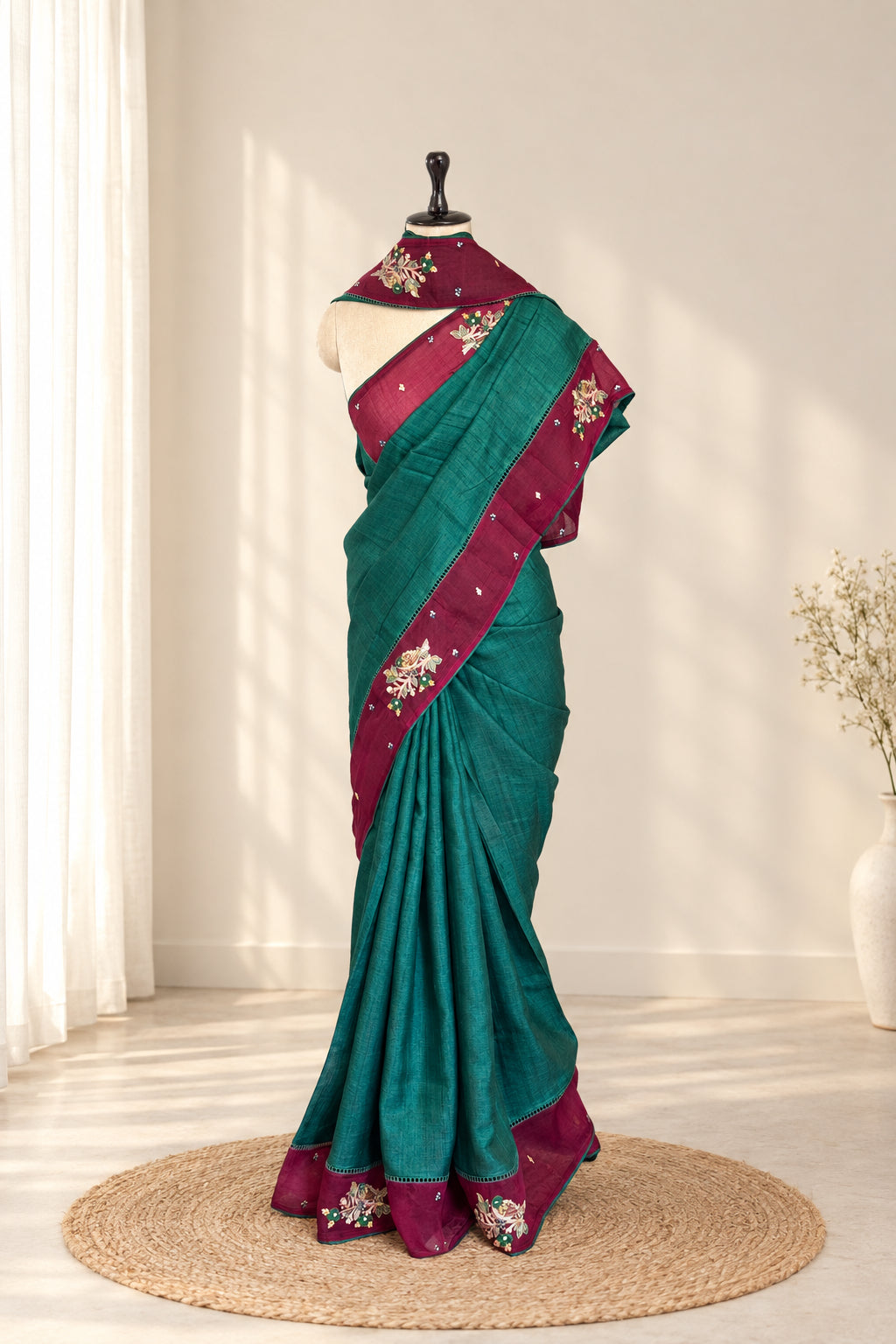Pure Desi Tussar Embellished Saree