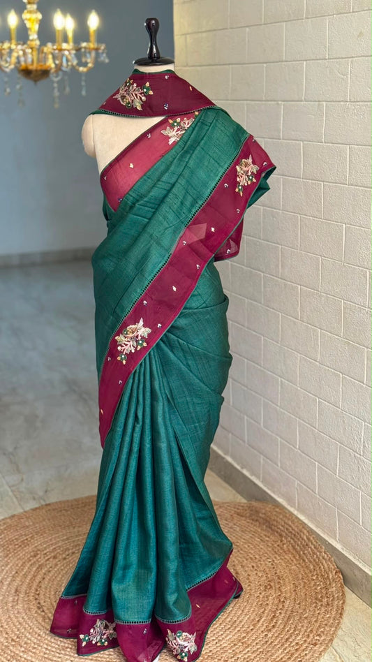 Pure Desi Tussar Embellished Saree