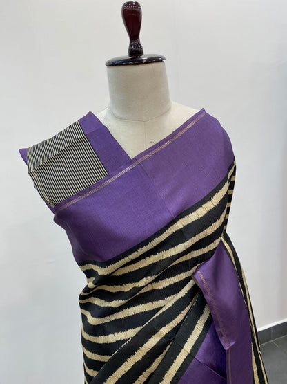 Blended Tussar Horizontal Line Saree