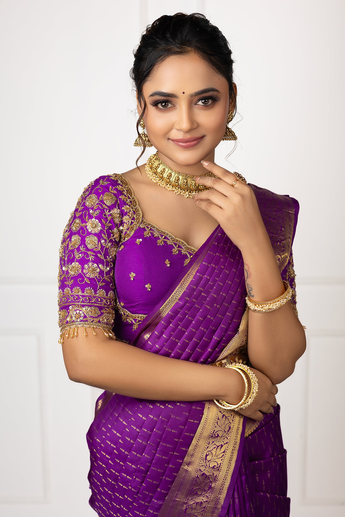 Purple Gold Woven Silk